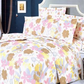 Blancho Bedding - [Pink Brown Flowers] 100% Cotton 5PC Comforter Set (King Size)