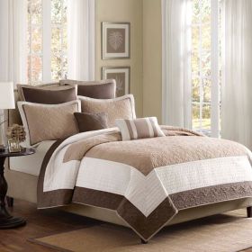 7 Piece Quilt Set with Euro Shams and Throw Pillows (Color: as Pic)